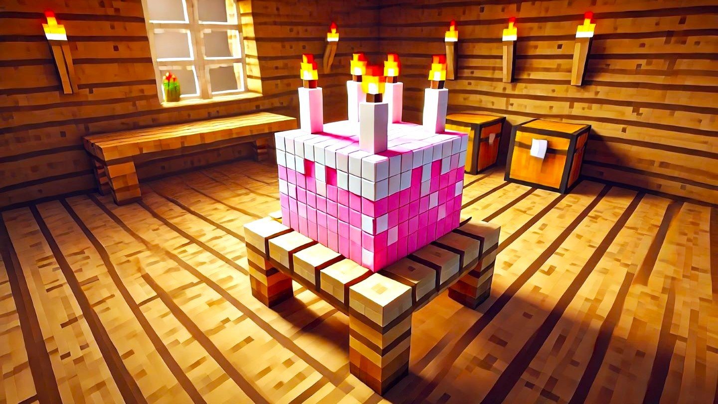 Sobremesa no Minecraft cozinhando o bolo mais delicioso do jogo