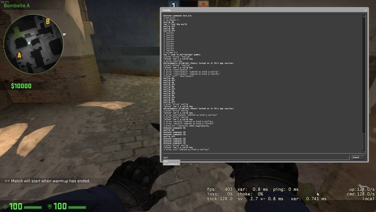 CS:GO console no jogo; Foto: youtube.com/werneo