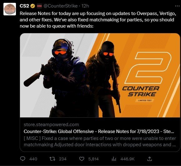 Imagem: Twitter oficial do CS2