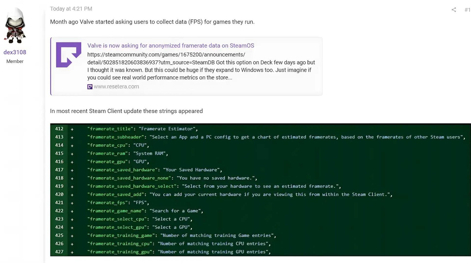 Source : Resetera / Fonction d'estimation FPS dans Steam