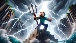 Armas em Minecraft encantando o tridente