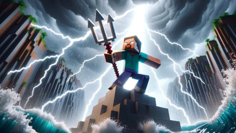 Armas em Minecraft encantando o tridente