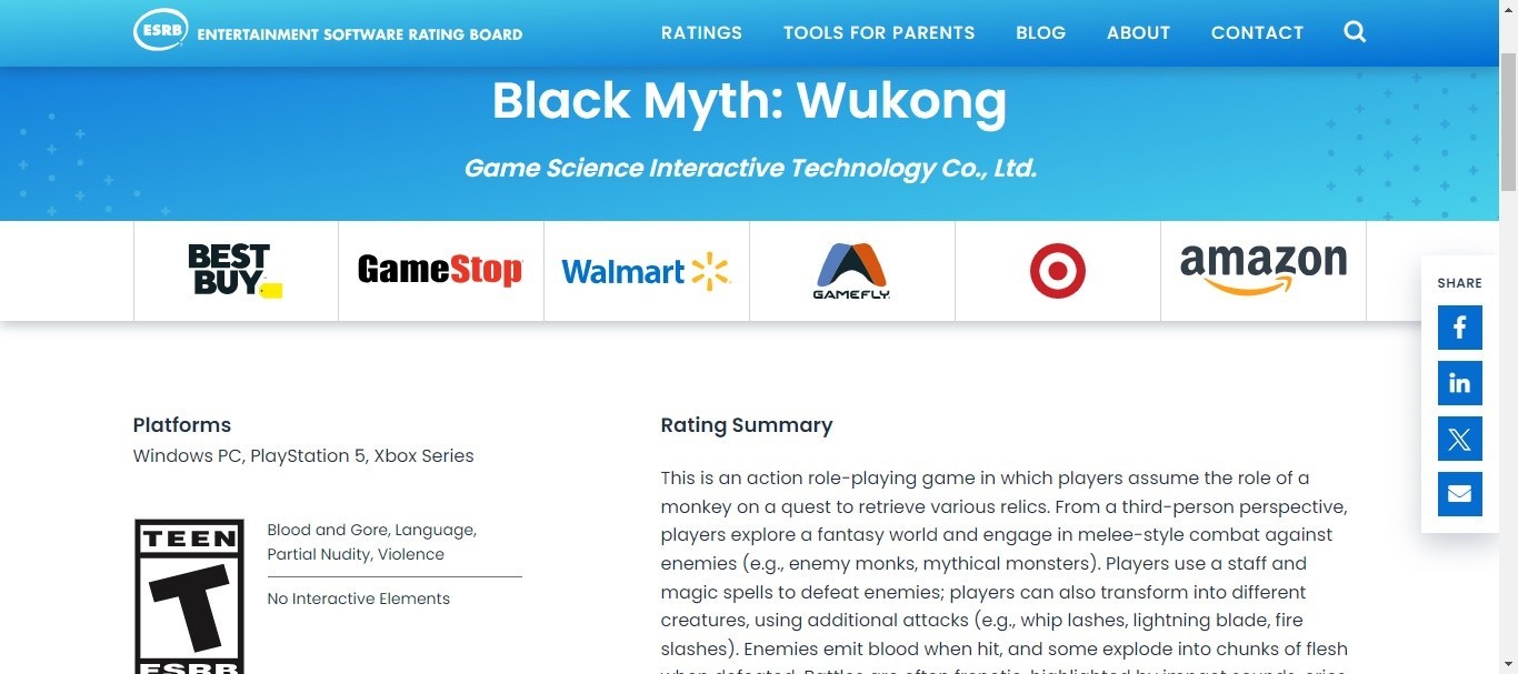 black myth wukong age rating xbox