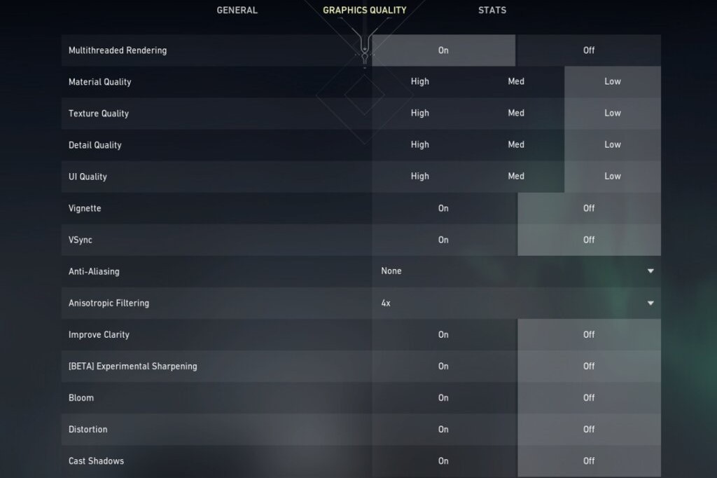 Valorant Configurações Gráficas