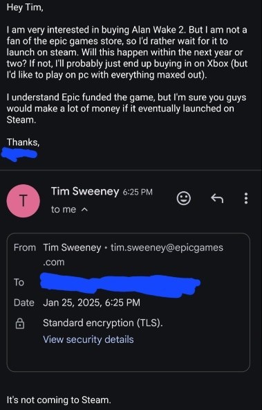 Alan Wake 2 wont be sold in Steam Tim Sweeney confirmed