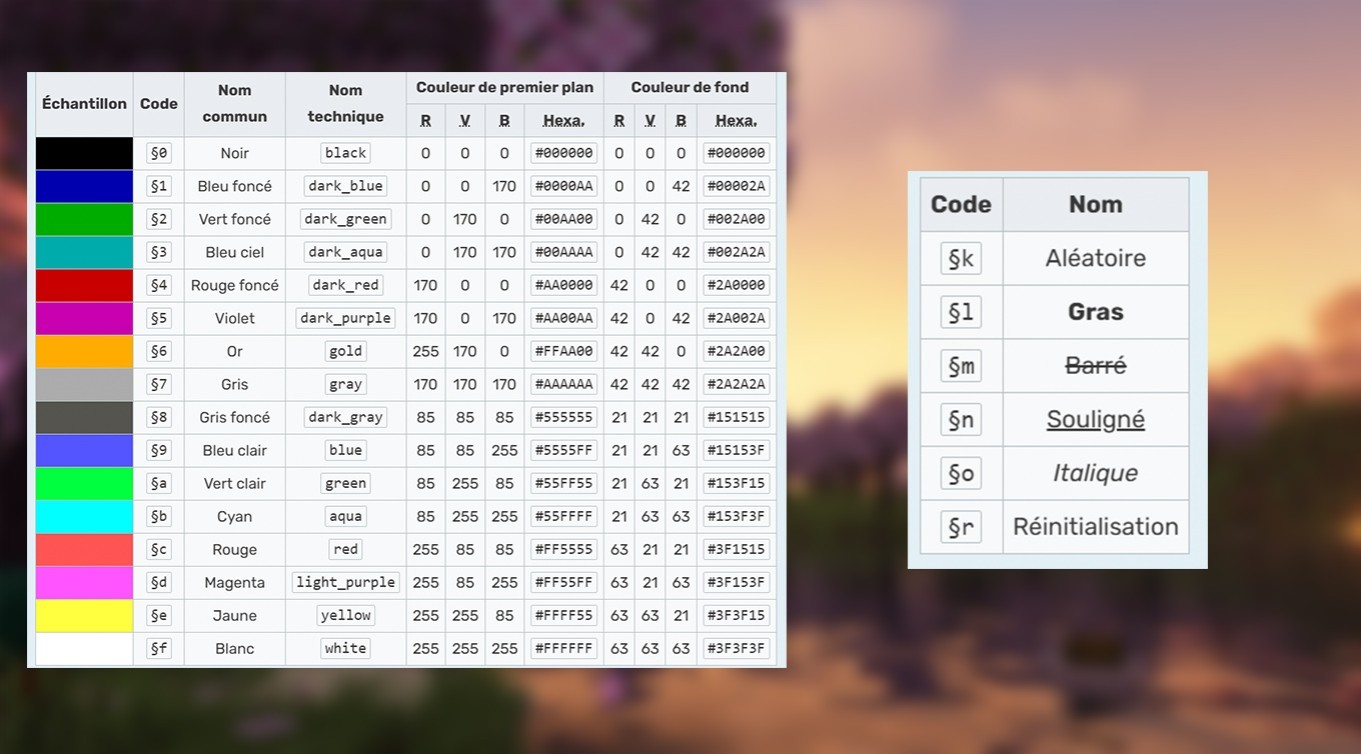 minecraft color codes