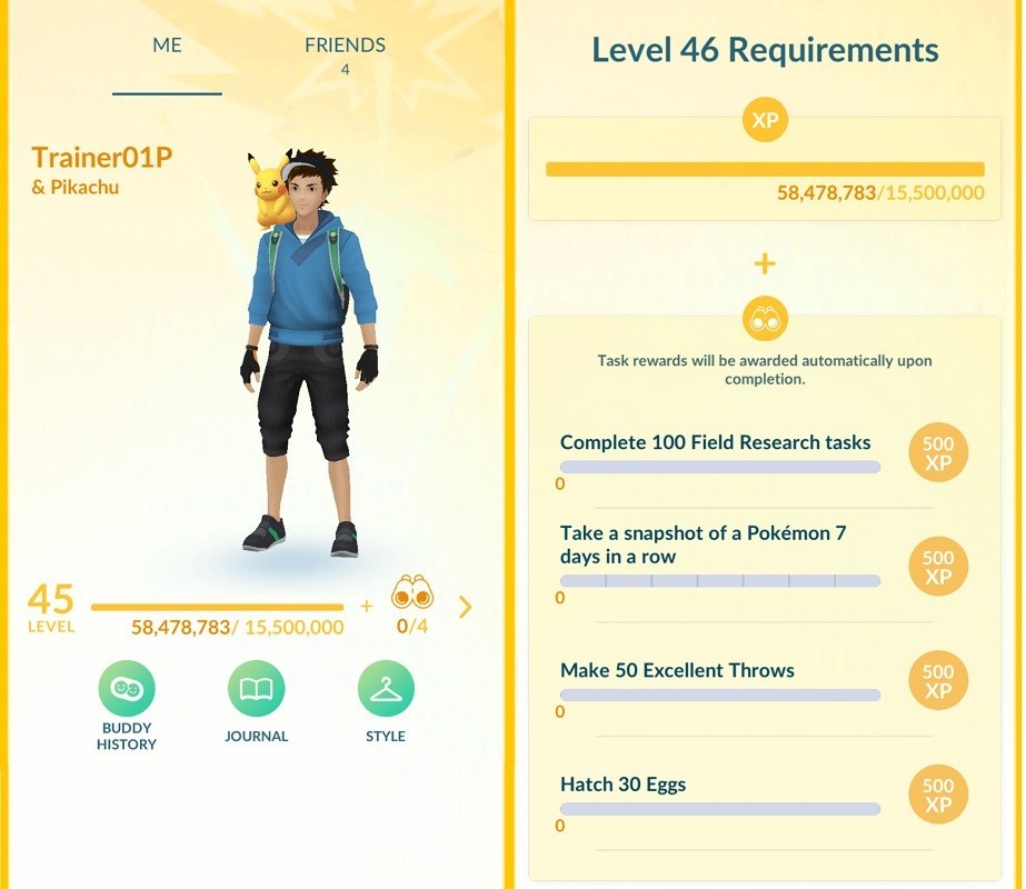 Développement dans Pokémon GO étape par étape niveaux dans le jeu