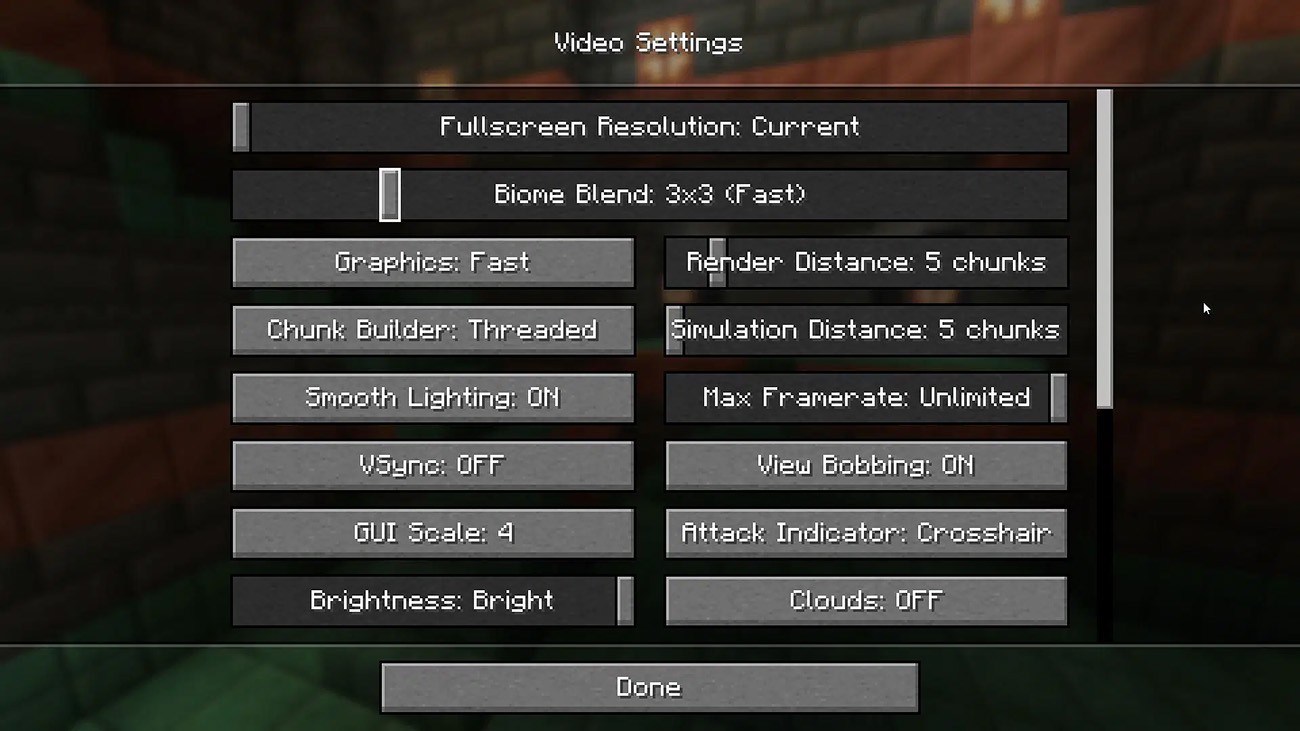 Video settings minecraft