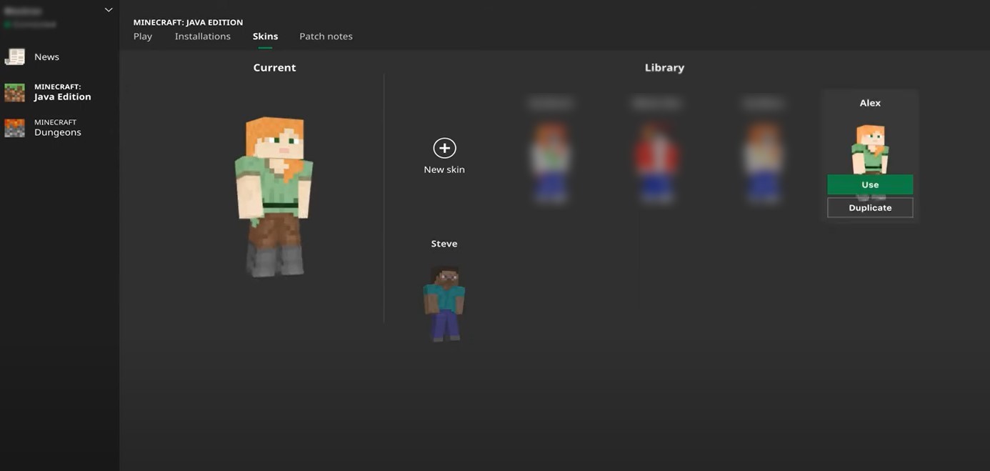 how to change character to alex minecraft java edition