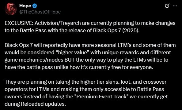 Call of Duty 2025 might lock new modes behind Battle Pass paywall