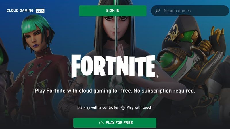 Fortnite via Xbox Cloud Gaming