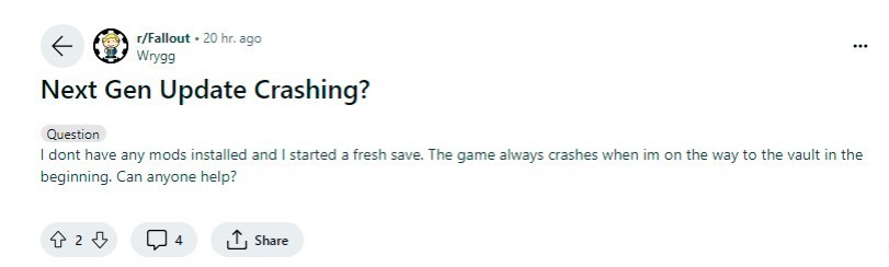 Next-Gen update Fallout 4 crashes