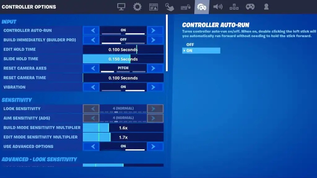 controller settings for Fortnite