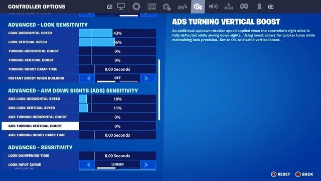 Fortnite controller sensitivity settings