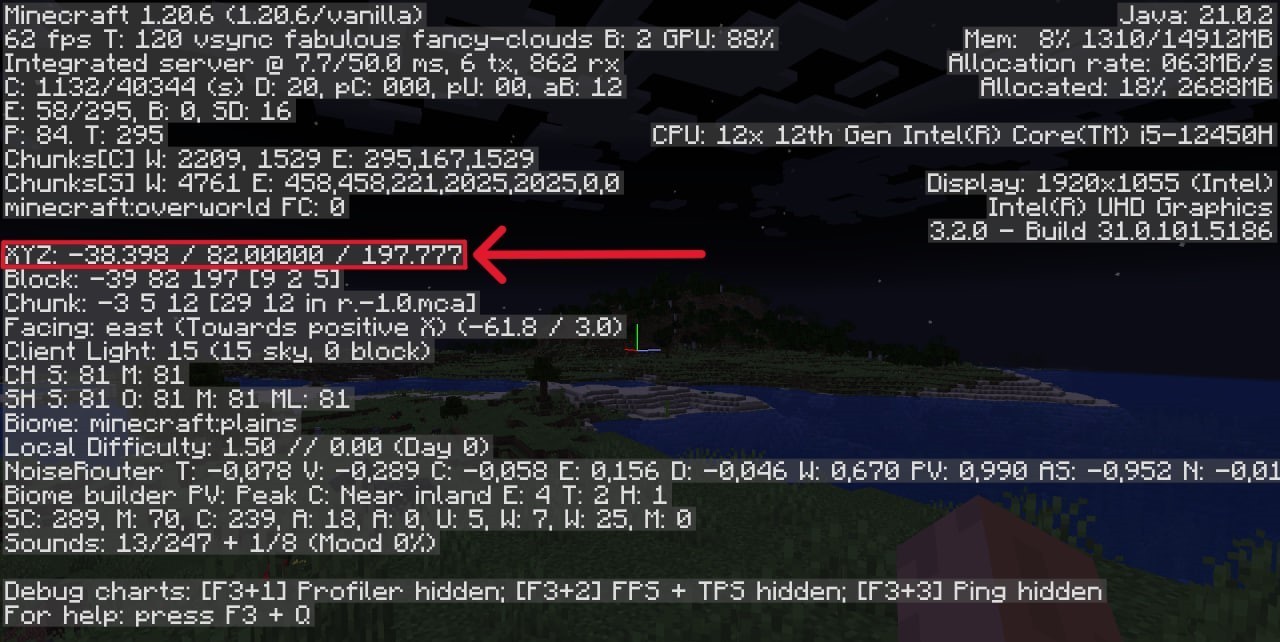 How to show coordinates in Minecraft Java