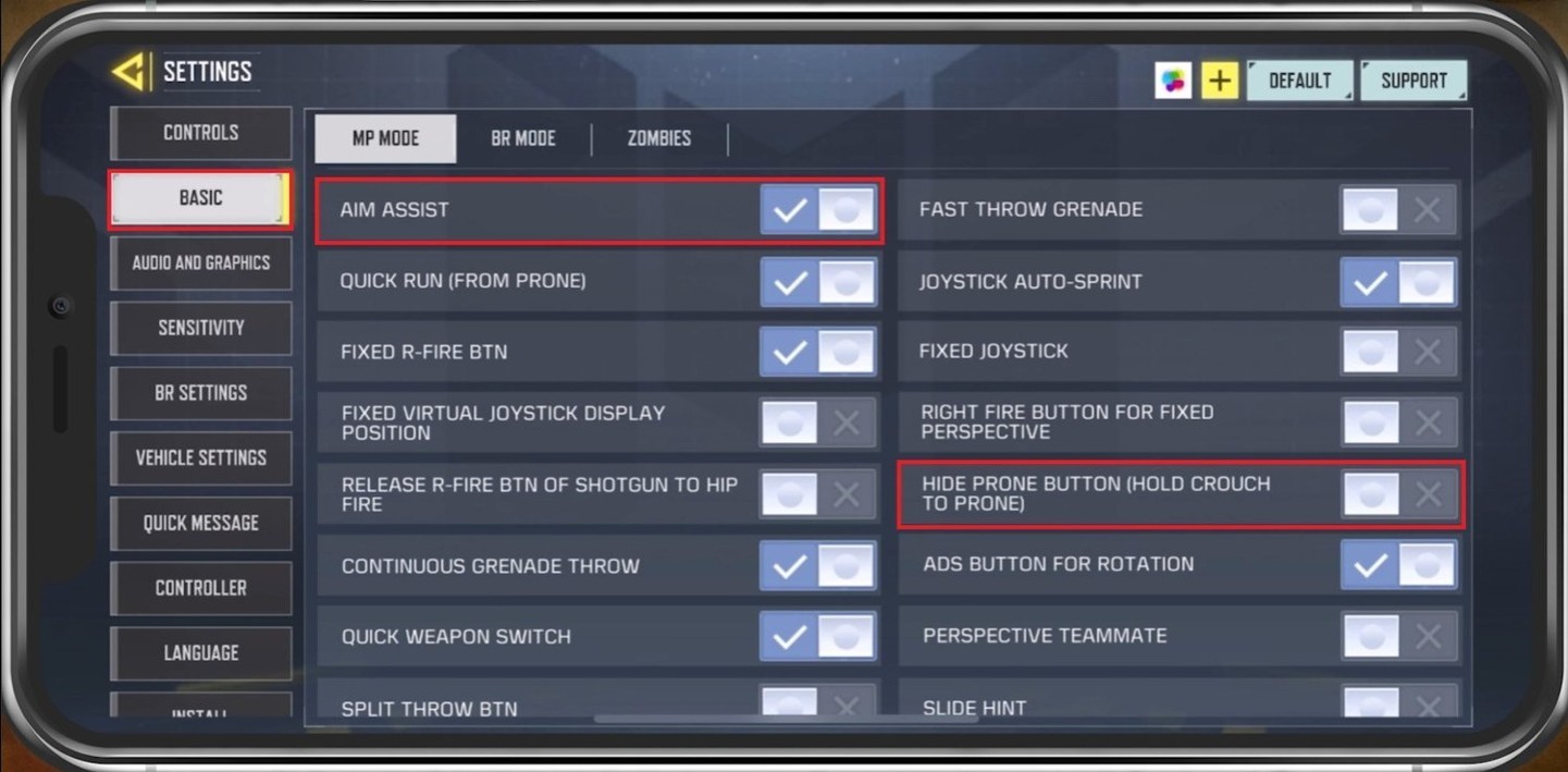 call of duty mobile settings