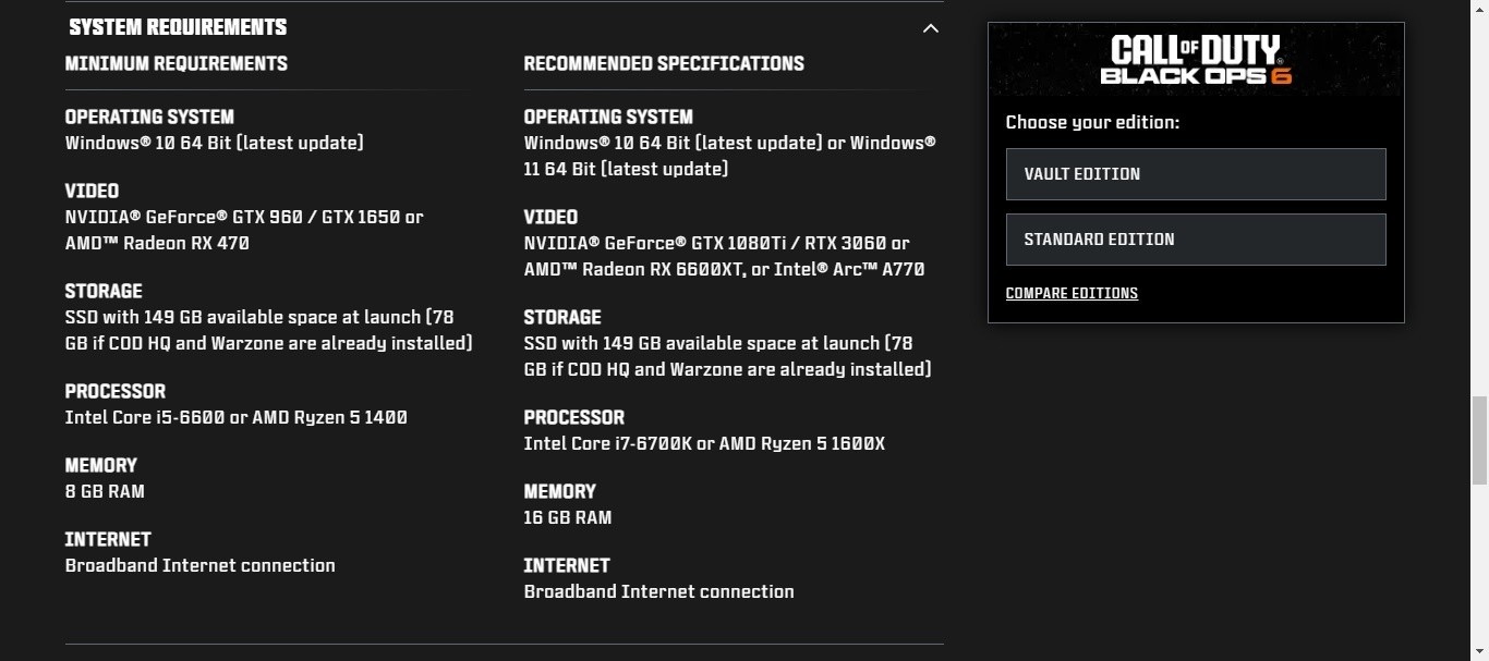 Call of Duty Black Ops 6 system requirements revealed