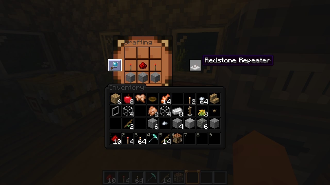 Crafting a redstone repeater