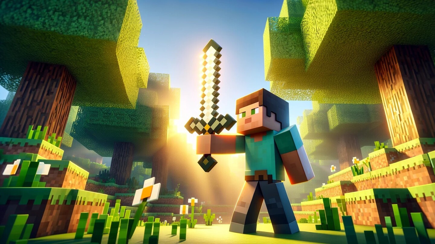 The journey of a Minecraft warrior from creating to using a sword